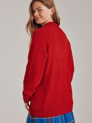 Cherry Red Fluffy Teddy Cosy V-Neck Long Sleeve Jumper - Image 3 of 8