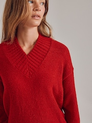 Cherry Red Fluffy Teddy Cosy V-Neck Long Sleeve Jumper - Image 5 of 8
