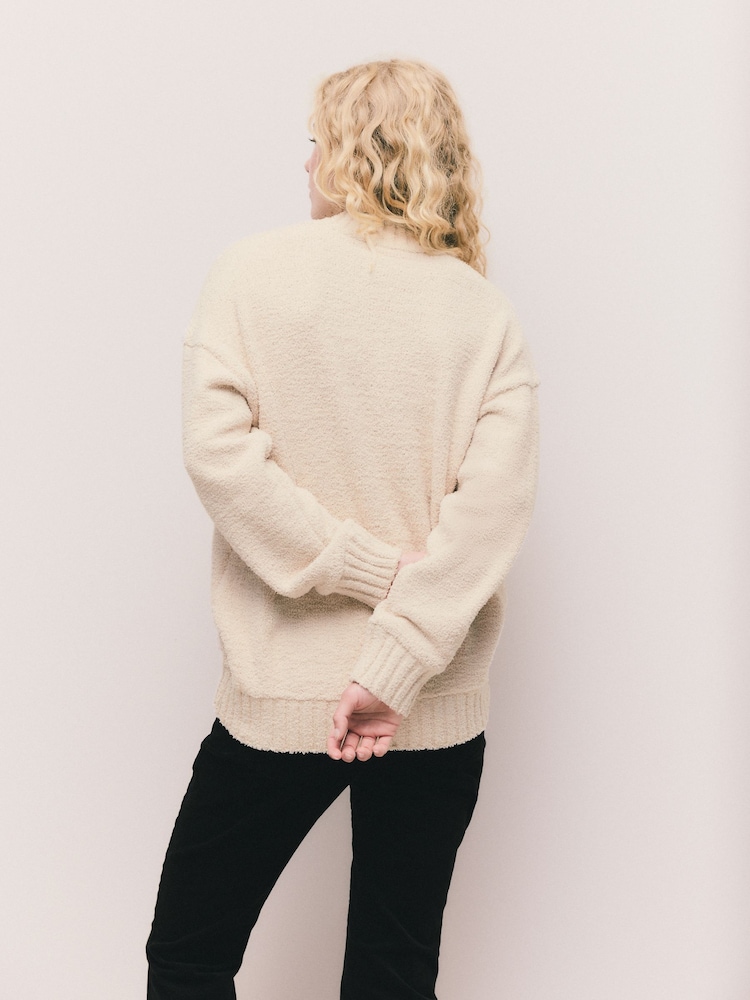 Neutral Fluffy Teddy Cosy V-Neck Long Sleeve Jumper - Image 2 of 7
