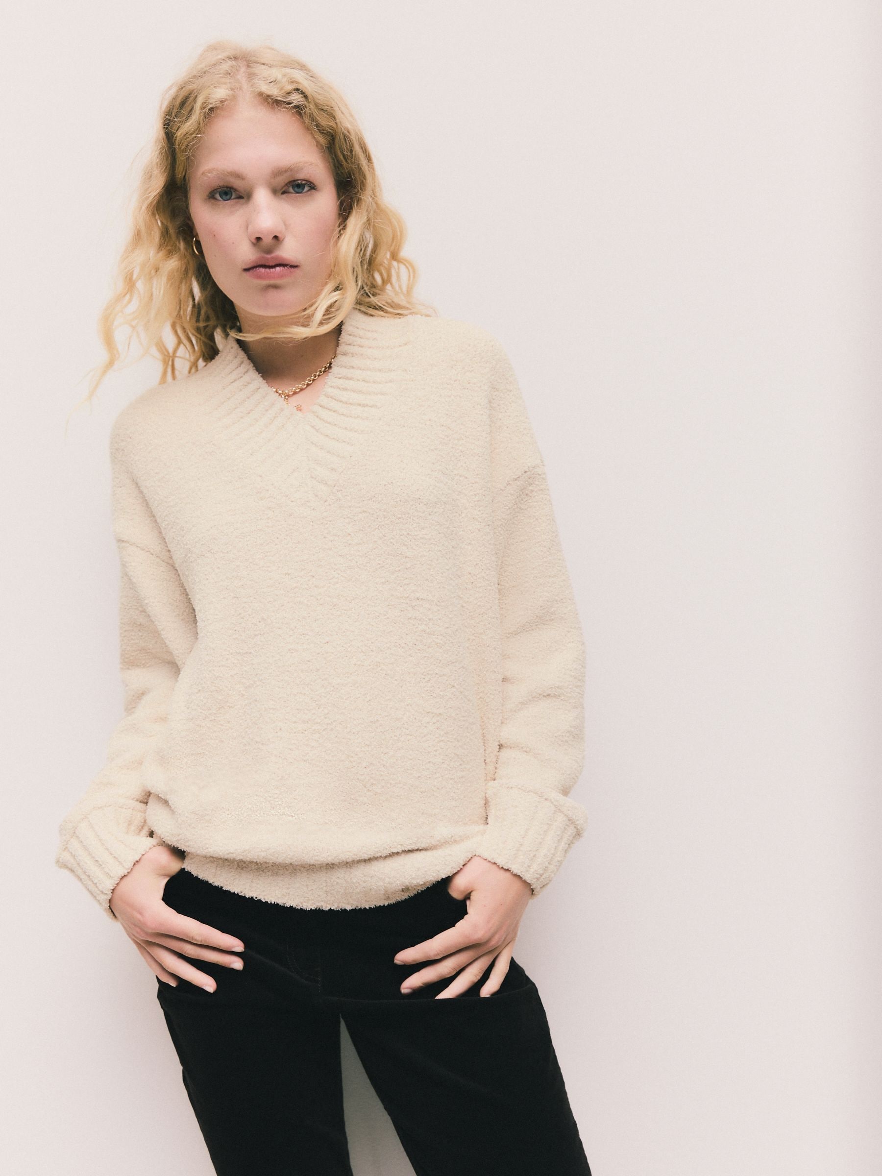 Buy Neutral Cosy V-Neck Long Sleeve Teddy Bear Jumper from the Buy Neutral Cosy V-Neck Long Sleeve Teddy Bear Jumper from the