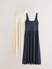 Ecru/Navy Jersey Waisted Summer Dress 2 Pack - Image 1 of 9