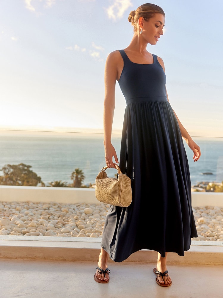 navy blue sun dress OFEEFAN Casual Womens Maxi Dresses Tiered Dress Long Summer Dress XL : Clothing, Shoes & Jewelry up or a rash guard to fend off sunlight and abrasion when paddling or snorkelling Navy Blue Linen Dress
