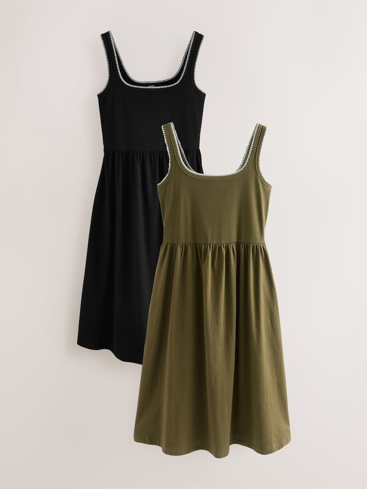 Buy Black/Green Jersey Midi Summer Dress 2 Pack from Next Gibraltar