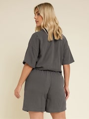Yours Curve Grey Cheesecloth Co-Ord Shorts - Image 3 of 5