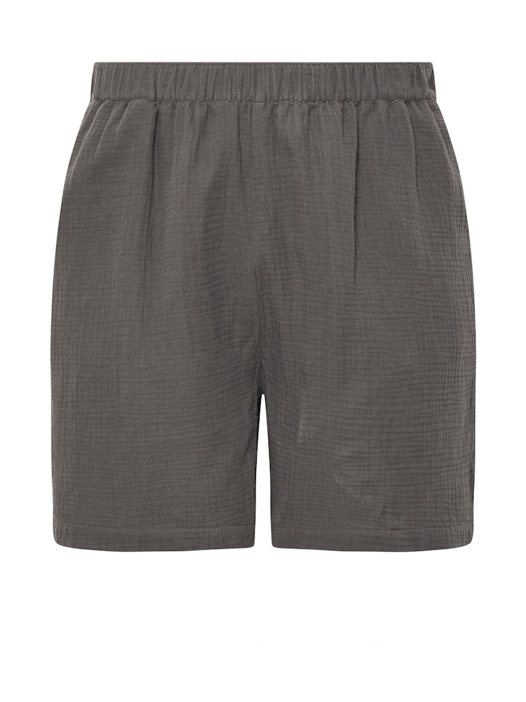 Yours Curve Grey Cheesecloth Co-Ord Shorts - Image 5 of 5