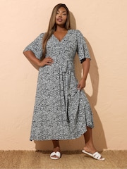 Yours Curve Black Wrap Dress - Image 1 of 5