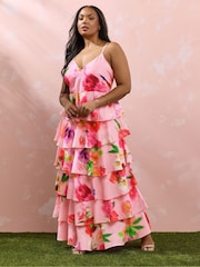 Yours Curve Pink Ruffle Formal Maxi Dress - Image 1 of 5