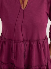 Yours Curve Red Slub Tierred Boho 100% Cotton Top - Image 4 of 5