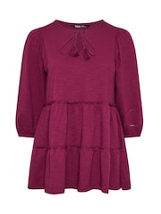Yours Curve Red Slub Tierred Boho 100% Cotton Top - Image 5 of 5
