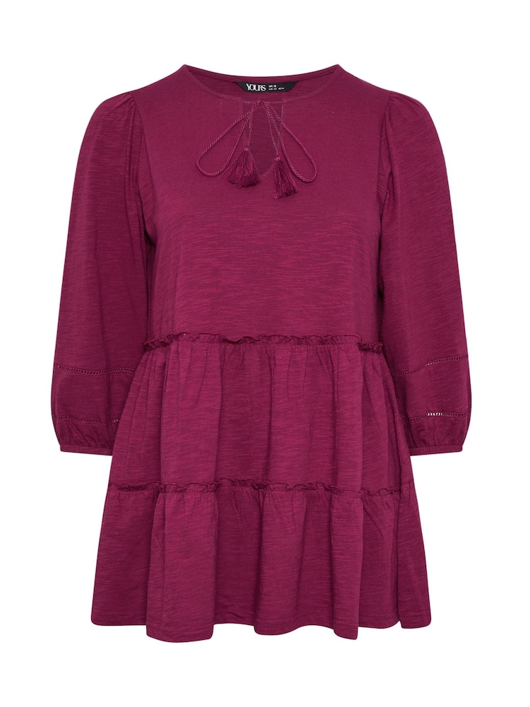 Yours Curve Red Slub Tierred Boho 100% Cotton Top - Image 5 of 5
