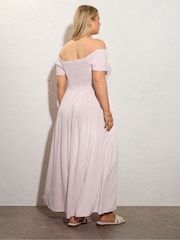 Yours Curve Pink Shirred Bardot Maxi Dress - Image 3 of 5