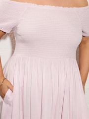 Yours Curve Pink Shirred Bardot Maxi Dress - Image 4 of 5
