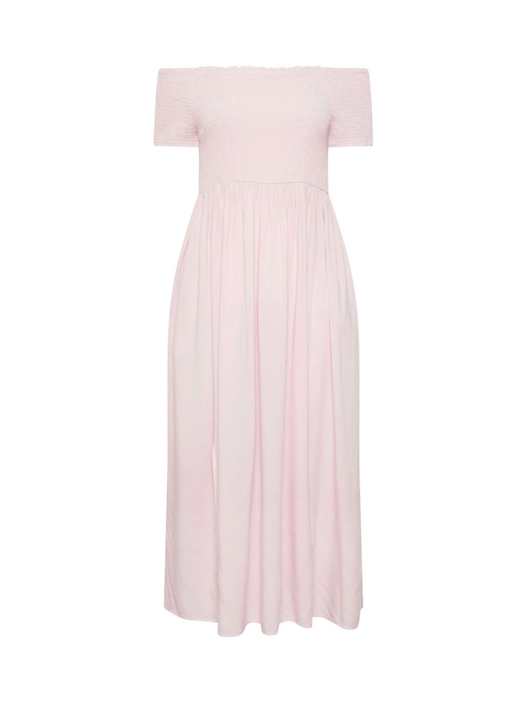 Yours Curve Pink Shirred Bardot Maxi Dress - Image 5 of 5