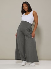 Yours Curve Grey Extra Wide Leg Maternity Trousers - Image 2 of 5