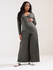 Yours Curve Grey Maternity Wrap Cross-Over Blouse - Image 5 of 9