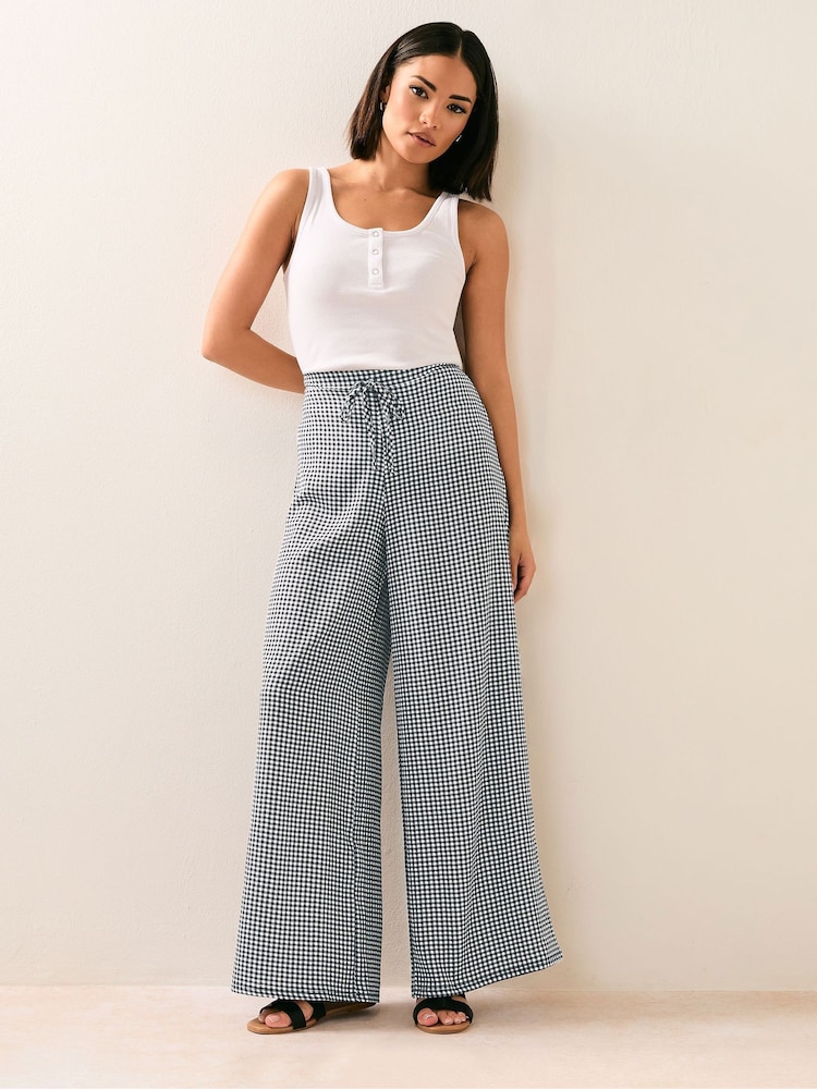 PixieGirl Petite Black Gingham Checked Wide Leg Trousers - Image 1 of 5