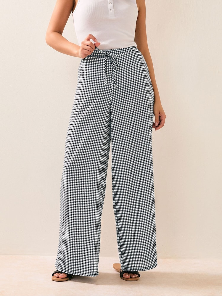 PixieGirl Petite Black Gingham Checked Wide Leg Trousers - Image 2 of 5