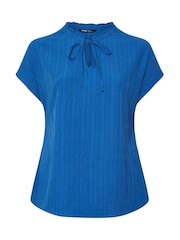 Yours Curve Blue Texture Frill Neck Blouse - Image 5 of 5