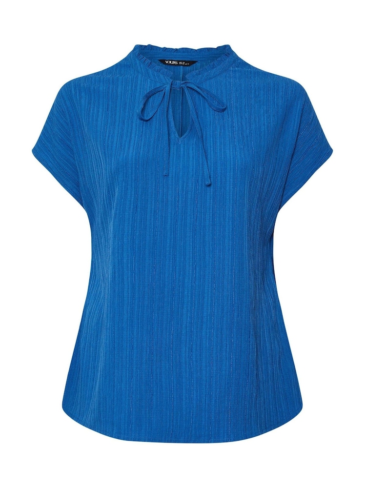 Yours Curve Blue Texture Frill Neck Blouse - Image 5 of 5 Yours Curve Blue Texture Frill Neck Blouse - Image 5 of 5