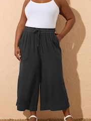 Yours Curve Black Chambray Culottes - Image 1 of 5
