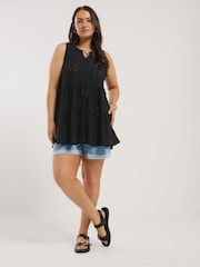 Black Broderie Tierred Vest Top - Image 2 of 5