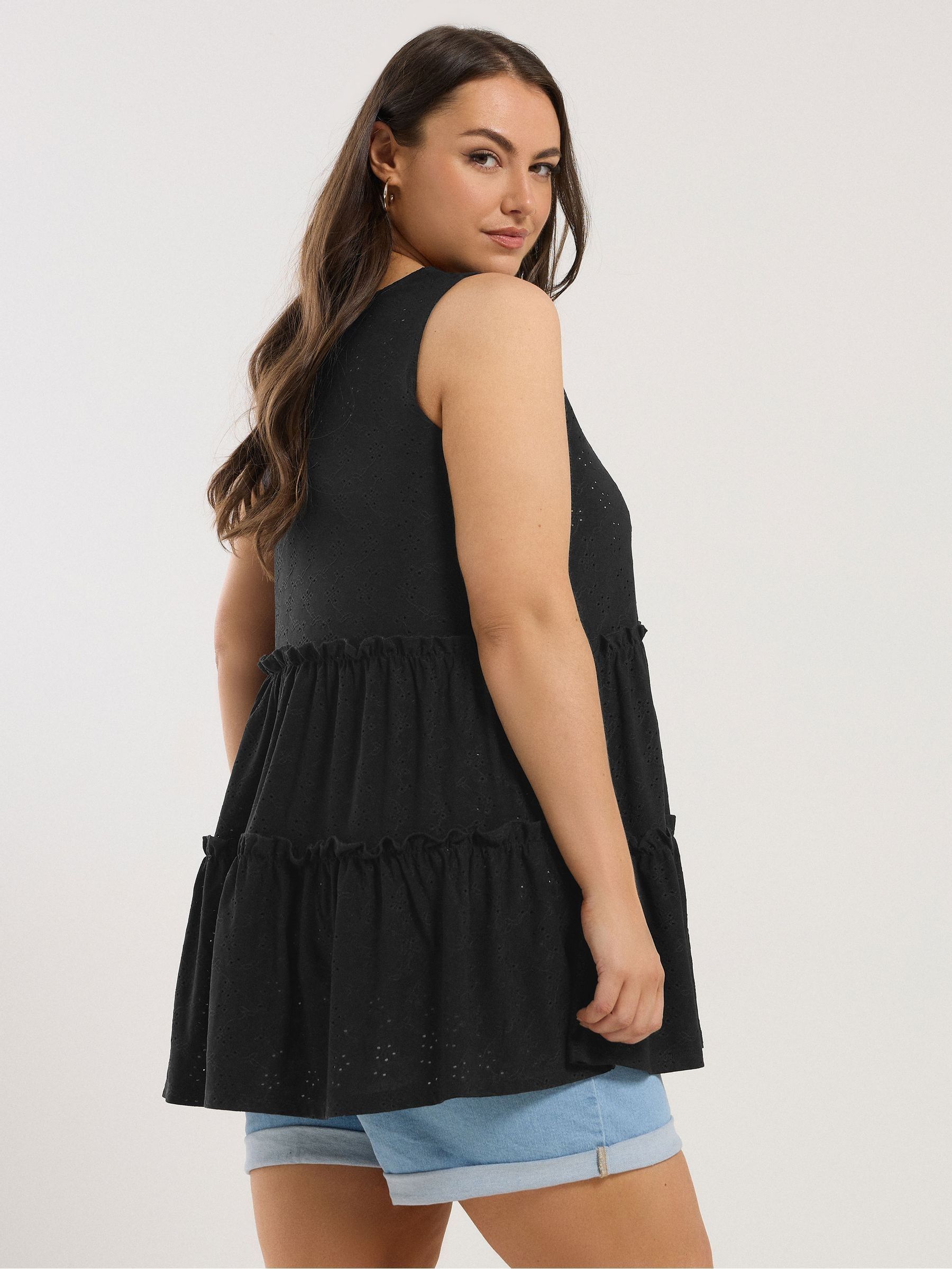Buy Black Broderie Tierred Vest Top from Next Canada