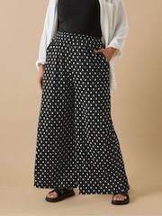 Yours Curve Black Ikat Structure Wide Leg Trousers - Image 1 of 4