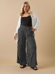 Yours Curve Black Ikat Structure Wide Leg Trousers - Image 2 of 4