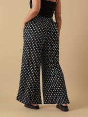 Yours Curve Black Ikat Structure Wide Leg Trousers - Image 3 of 4