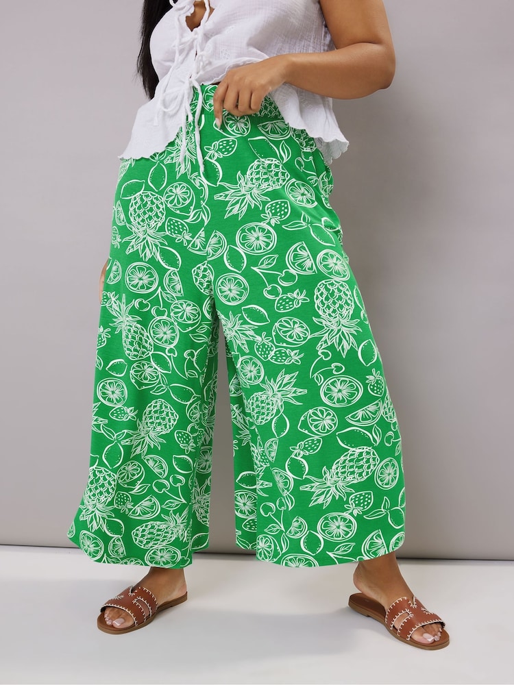 Yours Curve Green Fruit Print Midaxi Culottes - Image 1 of 4