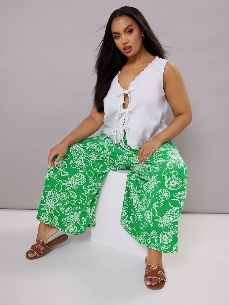Yours Curve Green Fruit Print Midaxi Culottes - Image 2 of 4