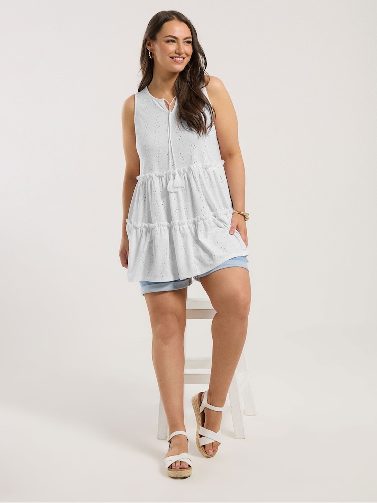 White Broderie Tierred Vest Top - Image 2 of 5