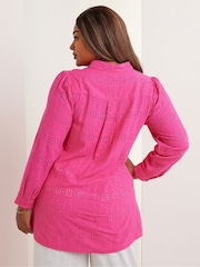 Yours Curve Pink Broderie Long Sleeve Shirt - Image 3 of 5