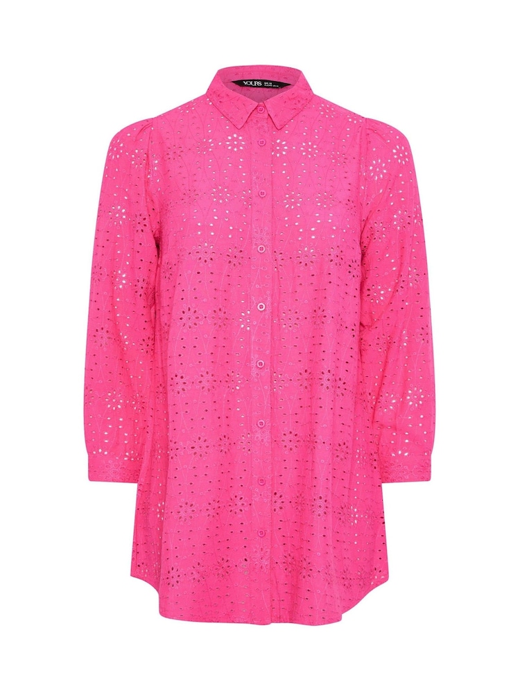 Yours Curve Pink Broderie Long Sleeve Shirt - Image 5 of 5