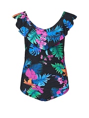 Yours Curve Black Premium Tropical Frill Swimsuit - Image 5 of 6