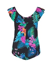Yours Curve Black Premium Tropical Frill Swimsuit - Image 6 of 6