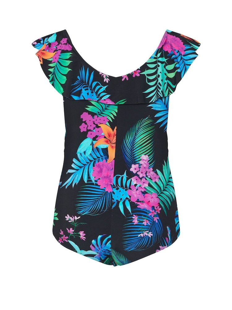 Yours Curve Black Premium Tropical Frill Swimsuit - Image 6 of 6