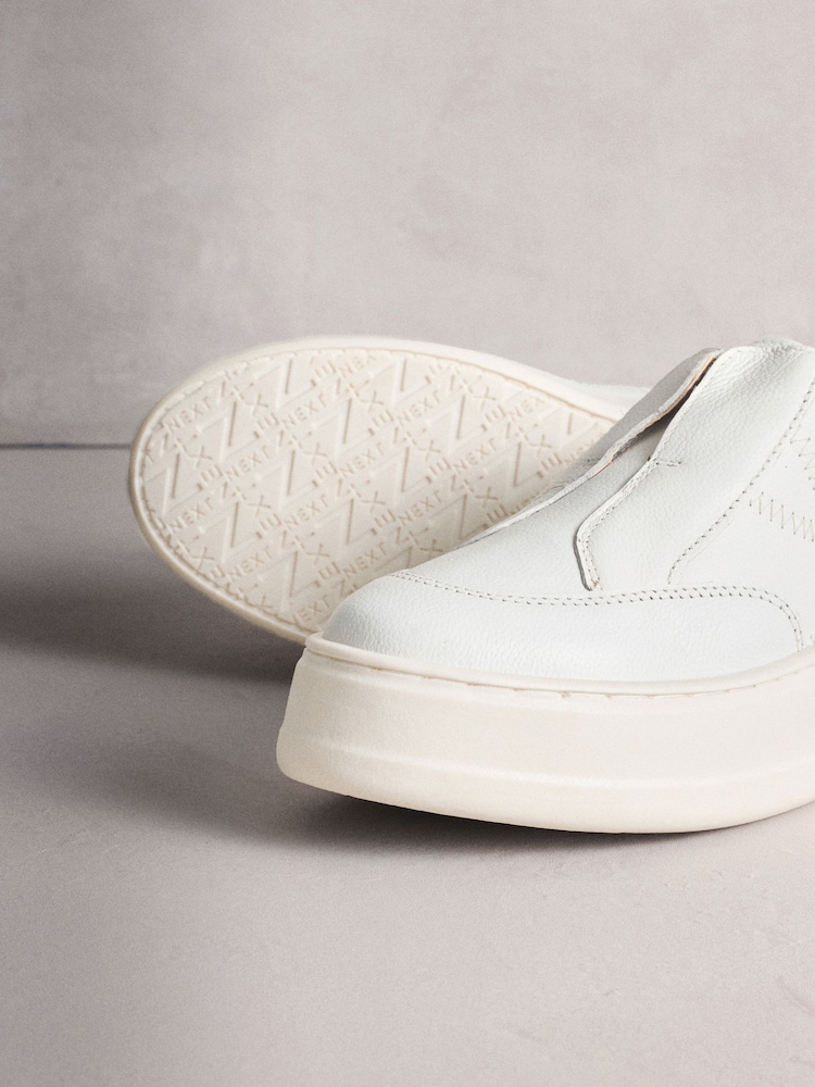White Signature Leather Chunky Wedge Platform Trainers - Image 5 of 5 White Signature Leather Chunky Wedge Platform Trainers - Image 5 of 5
