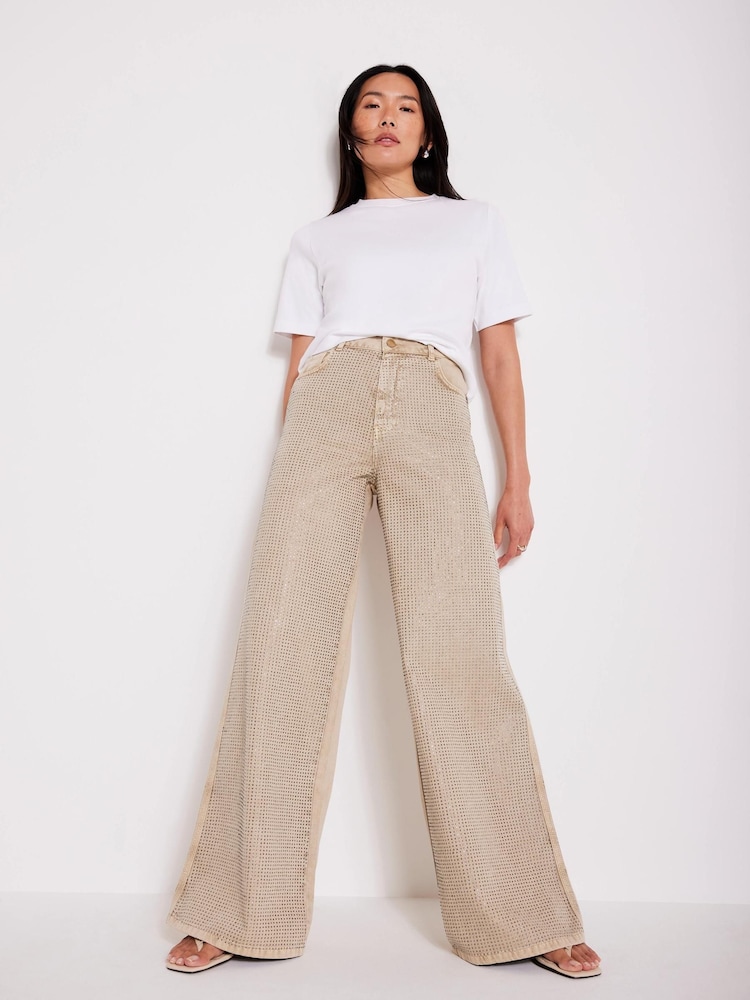 Mint Velvet Diamante Wide Leg 100% Cotton Jeans - Изображение 2 из 8
