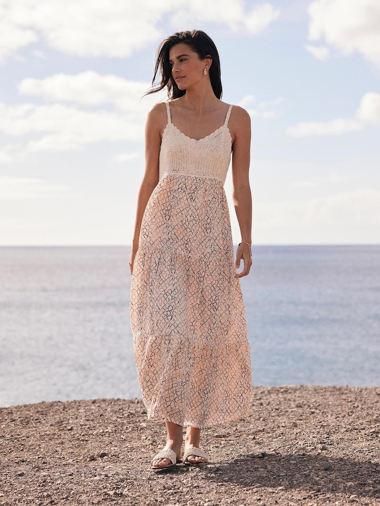 Mint Velvet Geo Print Crochet Maxi Dress - Imagen 1 de 8