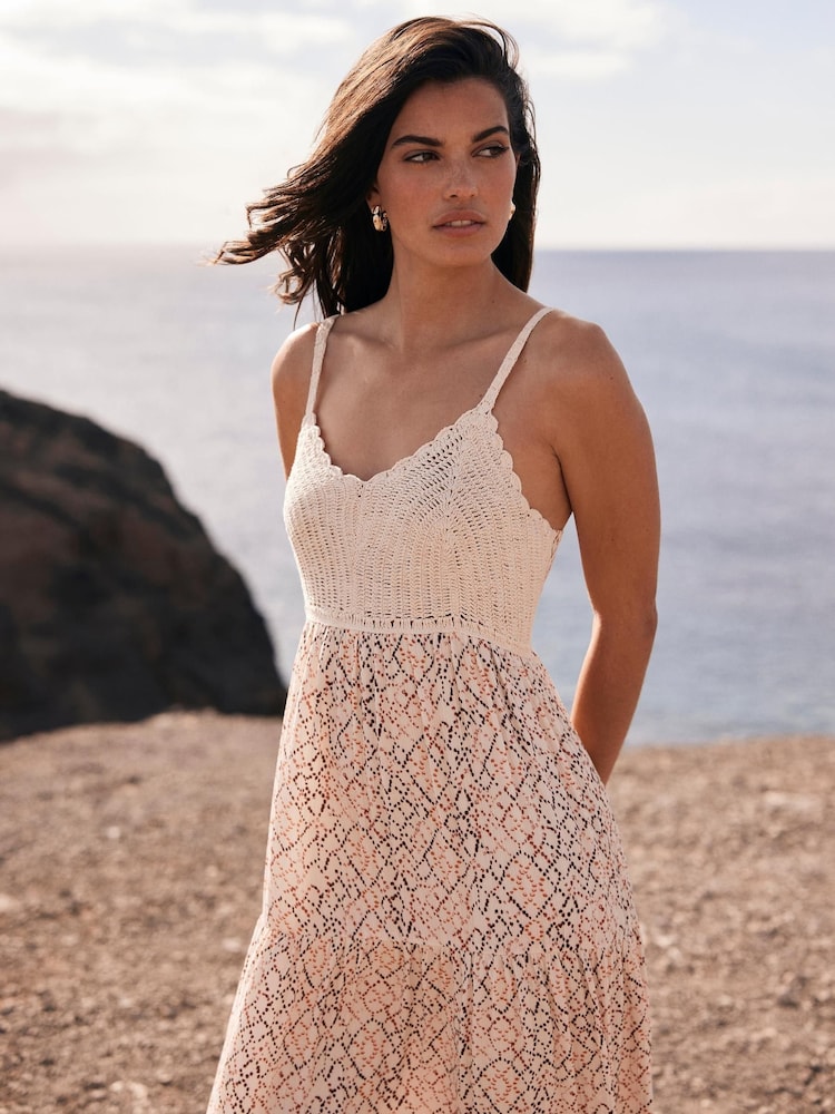 Buy Mint Velvet Pink Geo Print Crochet Maxi Dress from Next USA