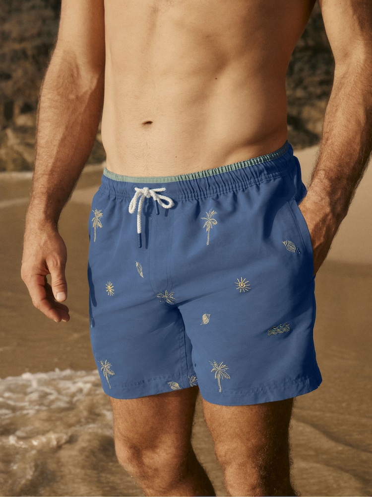 FatFace Trevose Navy Embroidered Palm Tree Swim Shorts - Image 1 of 7