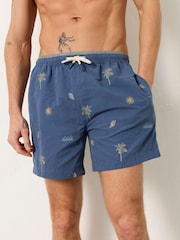 FatFace Trevose Navy Embroidered Palm Tree Swim Shorts - Image 3 of 7