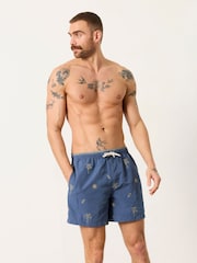 FatFace Trevose Navy Embroidered Palm Tree Swim Shorts - Image 5 of 7