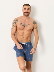 FatFace Trevose Navy Embroidered Palm Tree Swim Shorts - Image 6 of 7