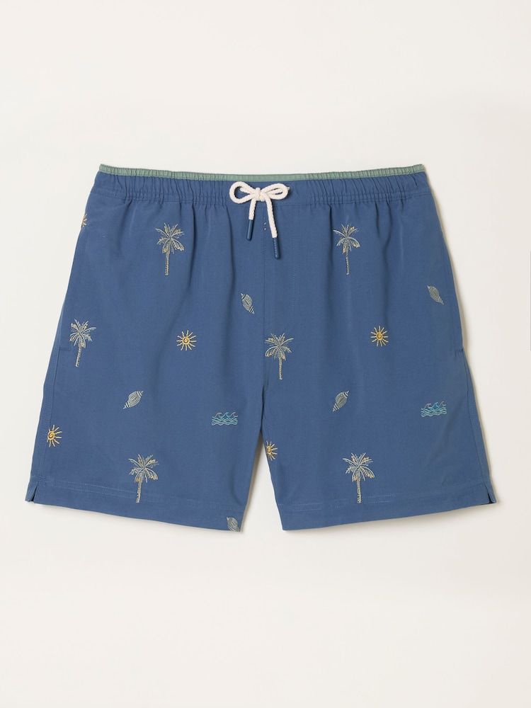 FatFace Trevose Navy Embroidered Palm Tree Swim Shorts - Image 7 of 7