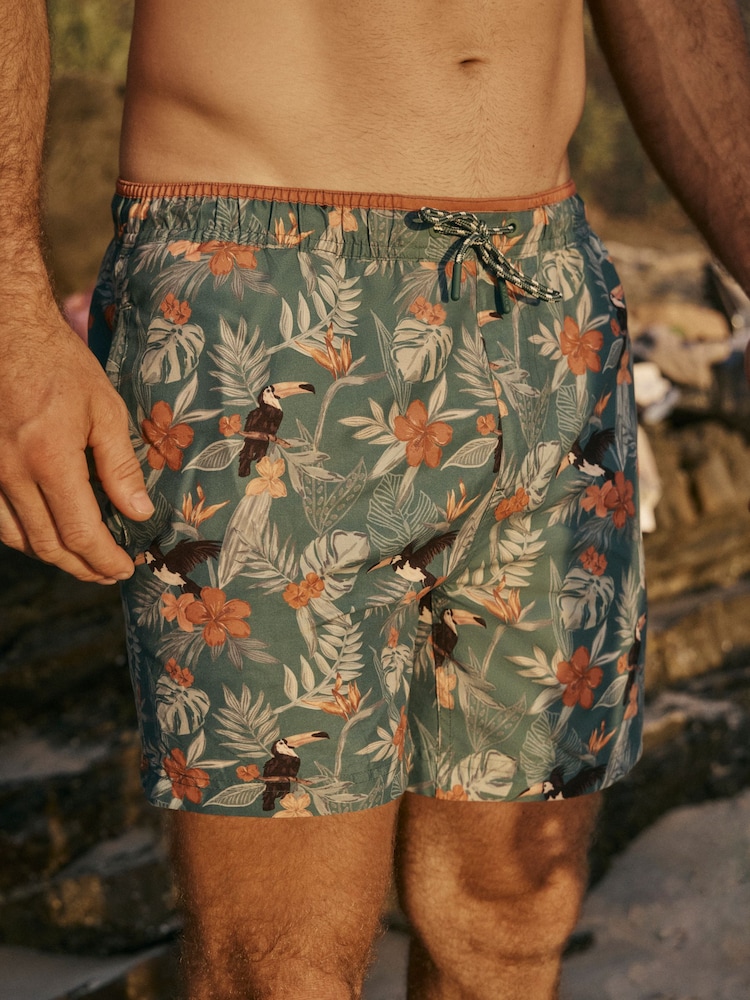 FatFace Tresvose Teal Blue Toucan Print Swim Shorts - Image 1 of 6