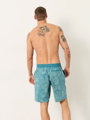 FatFace Camber Teal Blue Bamboo Print Swim Shorts - Image 2 of 4