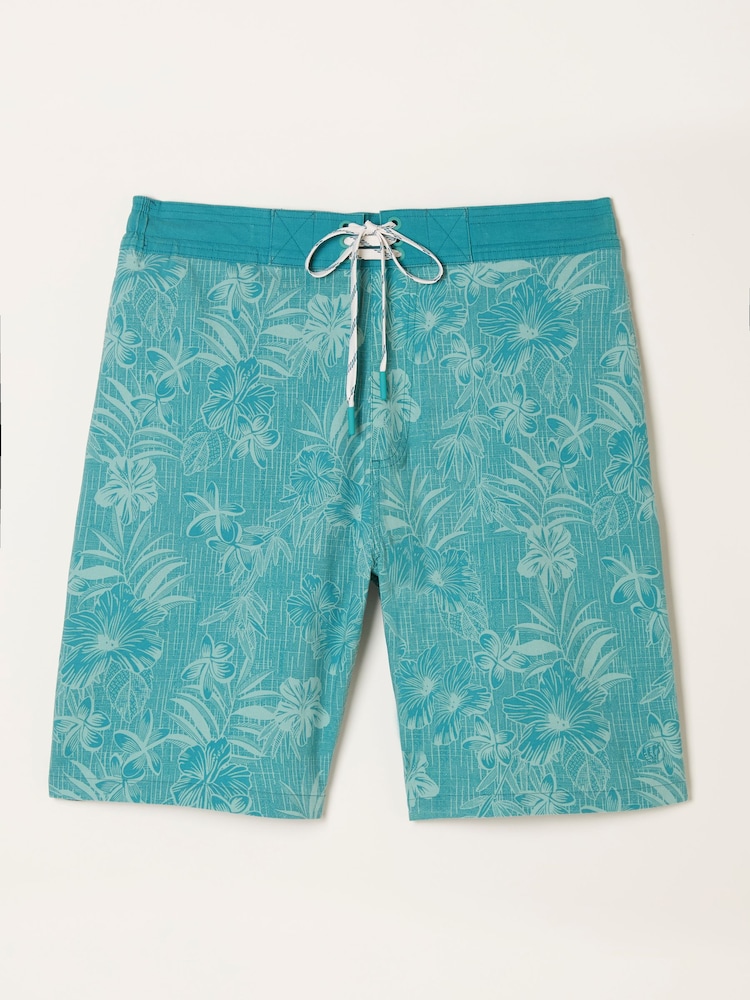 FatFace Camber Teal Blue Bamboo Print Swim Shorts - Image 4 of 4