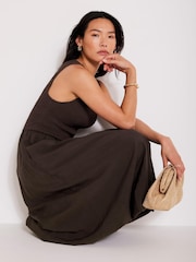 Mint Velvet Brown Bubble Hem Midi Dress - Image 2 of 8